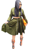 tangerine Casual Patchwork Zippered Solid Two Piece Suits A-line skirt Long Sleeve Two-Piece Dress