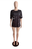 Yellow Fashion Casual Print Basic O Neck Short Sleeve T-shirt Dress