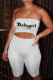 White Fashion Sexy Letter Print Hollowed Out Backless Strapless Skinny Romper