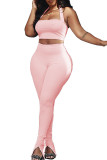 Pink Fashion Sexy adult Ma'am Patchwork Solid Two Piece Suits pencil Sleeveless Two Pieces