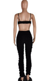 Black Casual Solid Draped asymmetrical Boot Cut Sleeveless Two Pieces