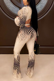 Multicolor Sexy Print Bandage V Neck Straight Jumpsuits