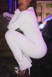 White Fashion Casual Solid Basic Turtleneck Regular Jumpsuits