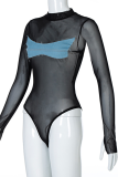Blue Street Solid See-through Half A Turtleneck Skinny Bodysuits