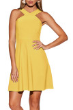 Yellow Fashion Sexy Off The Shoulder Sleeveless O neck Step Skirt skirt Club Dresses