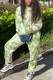 Green Casual Print Hooded Collar Long Sleeve Two Pieces