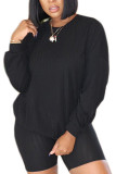 Black Fashion Casual Adult Polyester Solid O Neck Long Sleeve Regular Sleeve Regular Two Pieces