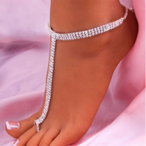 Silver Sexy Patchwork Rhinestone Chains Hot Drill Anklet