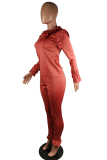 Deep Pink Casual Solid Patchwork Long Sleeve Two Pieces