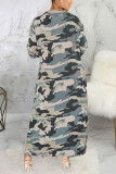 Yellow Sexy Polyester Camouflage Print Split Joint Turndown Collar Outerwear