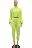 Orange Polyester Street Patchwork Two Piece Suits Solid Fluorescent pencil Long Sleeve Two-piece Pants Set