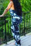 Green Sexy Casual Print Backless Halter Regular Jumpsuits