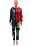 Black Street Letter Patchwork O Neck Outerwear
