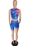 Dark Blue Fashion Casual adult Patchwork Print Two Piece Suits Straight Sleeveless Two Pieces