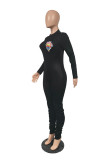 Black Sexy Print V Neck Skinny Jumpsuits