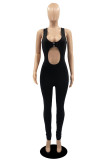 Black Fashion Sexy Solid Hollowed Out Backless U Neck Skinny Jumpsuits