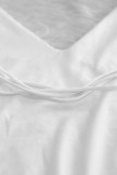 White Fashion adult Street Spaghetti Strap Sleeveless Slip Step Skirt Knee-Length lace backless