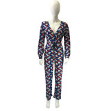 Multi-color Drawstring Mid Print Straight Pants Jumpsuits & Rompers