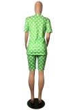 Green Fashion Casual Letter Dot Print Basic O Neck Short Sleeve Two Pieces
