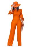 Orange Polyester adult Casual Fashion Bandage Solid Two Piece Suits Patchwork Loose Long Sleeve