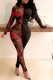 Black Sexy Print Patchwork Half A Turtleneck Skinny Jumpsuits