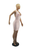 Light Pink Fashion Sexy Solid Backless Halter Sleeveless Dress