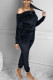 Black Casual Solid Bateau Neck Long Sleeve Two Pieces