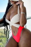 Red Sexy Solid Color Block Patchwork Swimwears