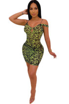 Green Fashion Sexy Tank Sleeveless Slip Step Skirt Mini hollow out Print Patchwork Club Dresses