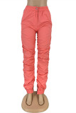 Orange Pink Fashion Casual Solid Basic Regular Mid Waist Trousers