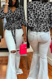 Red Street Leopard Bandage V Neck Tops