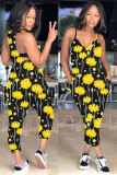 Apricot Fashion Sexy Floral Print Patchwork Sleeveless Slip Jumpsuits