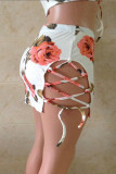 White Sexy Sleeveless O neck Hip skirt skirt Floral Two Piece Dresses