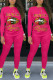 Rose Red Fashion Casual Letter Lips Printed Basic O Neck Long Sleeve Two Pieces