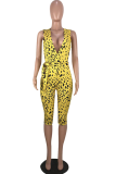 Yellow Sexy Print Bandage Patchwork V Neck Skinny Rompers