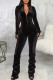 Black Fashion Casual Solid Fold Zipper Collar Regular Jumpsuits