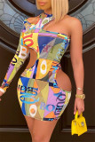 Yellow Sexy Letter Hollowed Out O Neck Long Sleeve Dresses