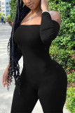 Black Sexy Solid Bateau Neck Straight Jumpsuits