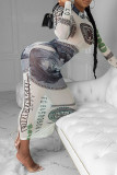 White Casual Print Patchwork See-through O Neck Pencil Skirt Dresses