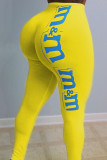 Yellow Polyester Elastic Fly Mid Print pencil Pants Bottoms