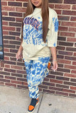 Baby Blue Casual Print Patchwork Tie-dye O Neck Half Sleeve Two Pieces