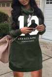 Green Casual Print Turtleneck A Line Dresses