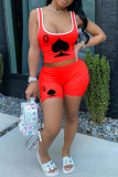 Red Sexy Casual Print Basic U Neck Sleeveless Two Pieces