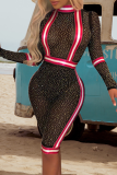 Red Sexy Patchwork See-through Half A Turtleneck Skinny Rompers
