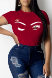 Red Casual Print Patchwork O Neck Tops