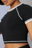 Black Casual Solid Patchwork O Neck Tops