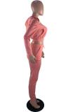 Red adult Fashion Sexy Patchwork Two Piece Suits Hole Solid backless Zippered pencil Long Slee