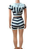 Black Fashion adult England Ma'am Striped Print Two Piece Suits pencil Short Sleeve Two Pieces