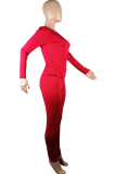 Red Casual Solid Patchwork O Neck Long Sleeve Two Pieces