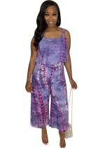 purple Sexy Casual Fashion Tie-dyed Polyester Slip Jumpsuits